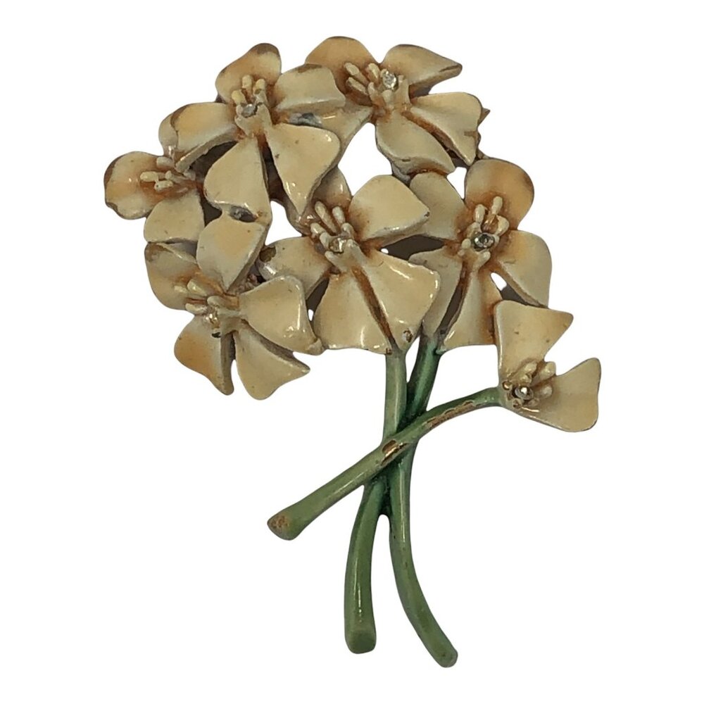 Vintage BSK Brooch Enamel‎ Floral Flowers Rhinestones My Fair Lady Pin